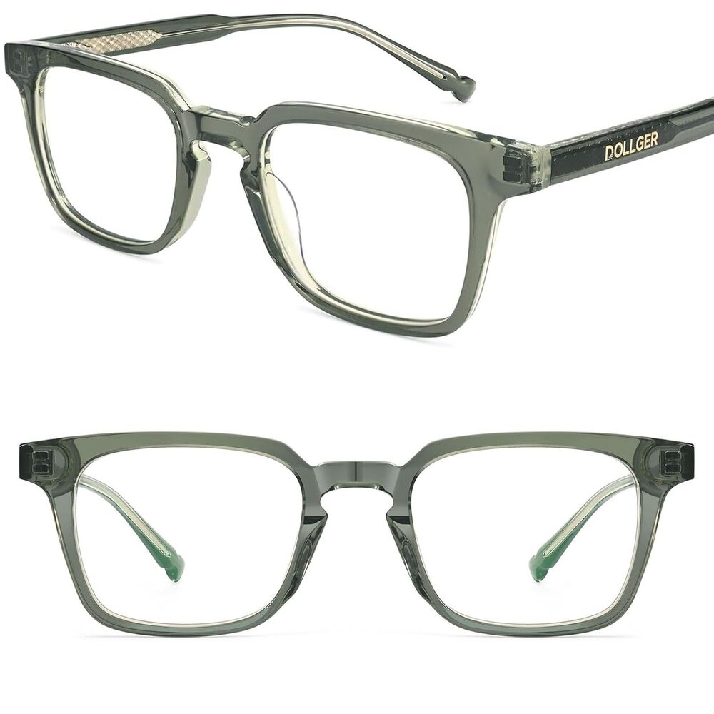 *Case Included* Rectangle Blue Light Blocking Glasses Clear Lens Green Frame